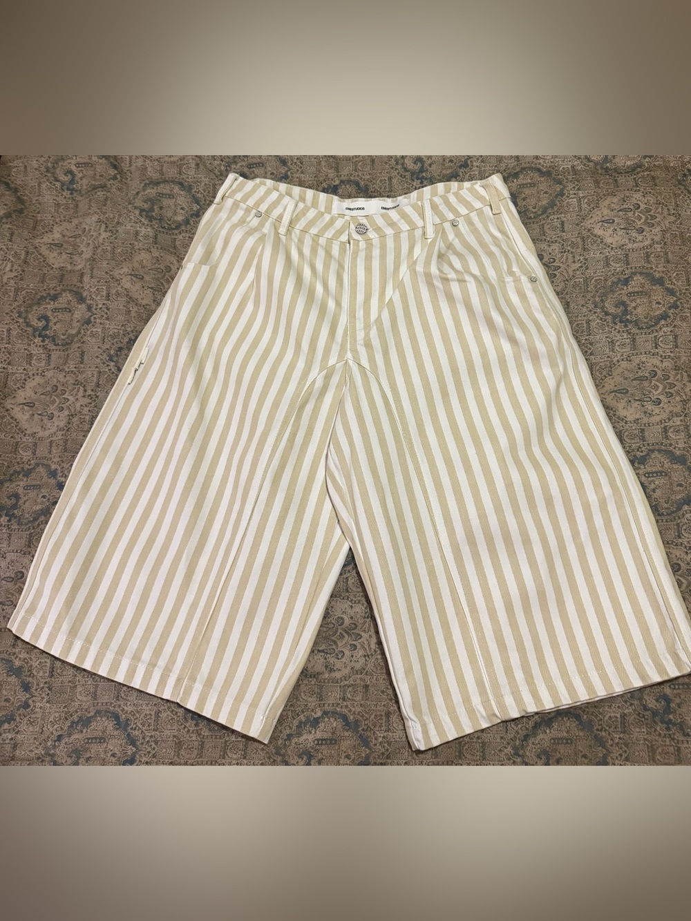 Men's Eme Studios Beige & White Striped Tibiacore Jorts